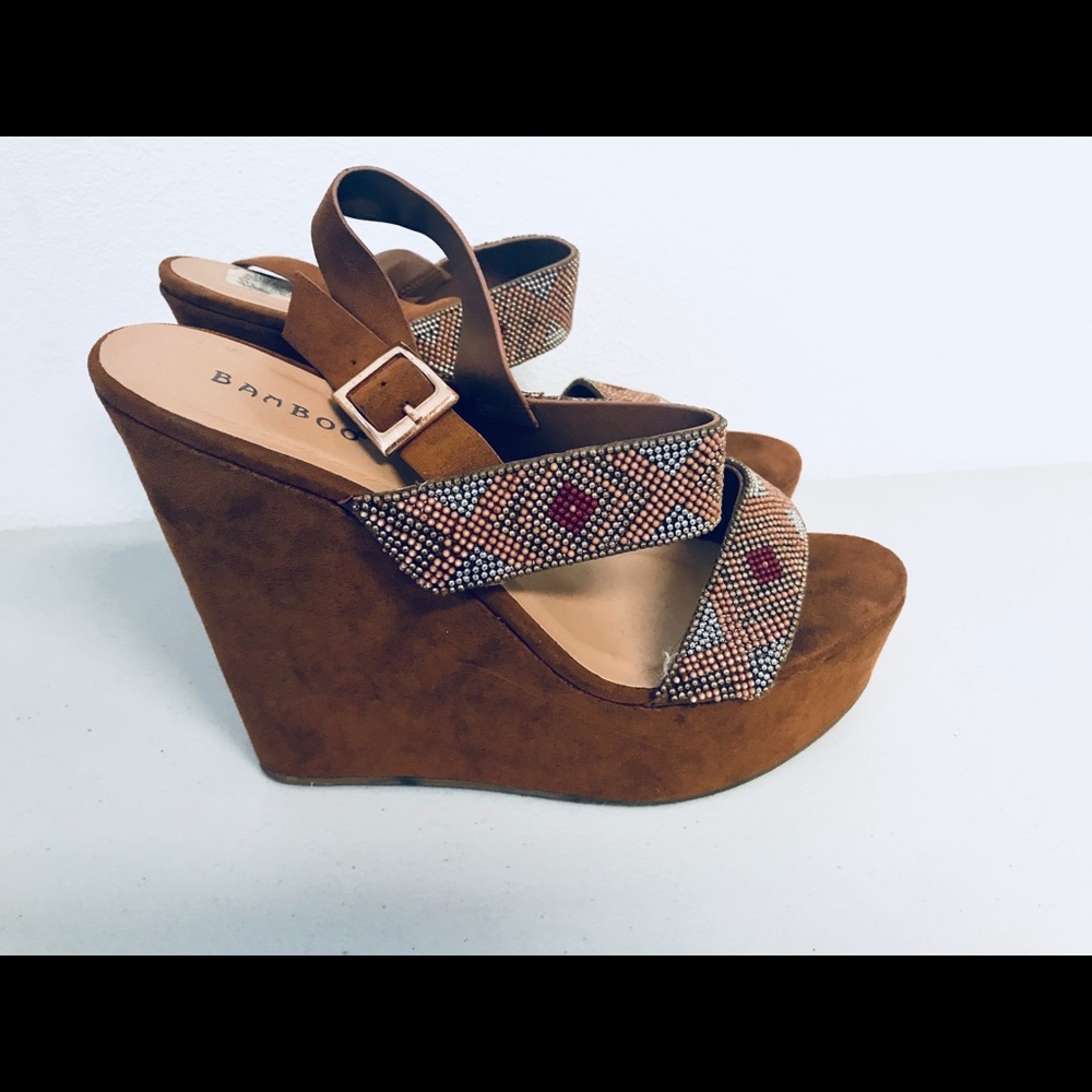 Faux Leather Wedge Sandals